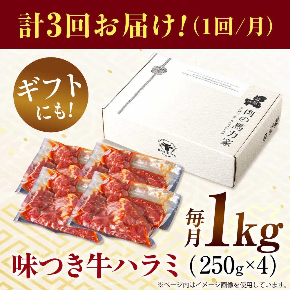 【3回定期便】【訳あり】味付けハラミ 1kg(250ｇ×4パック) [AVBO042]はらみ牛肉