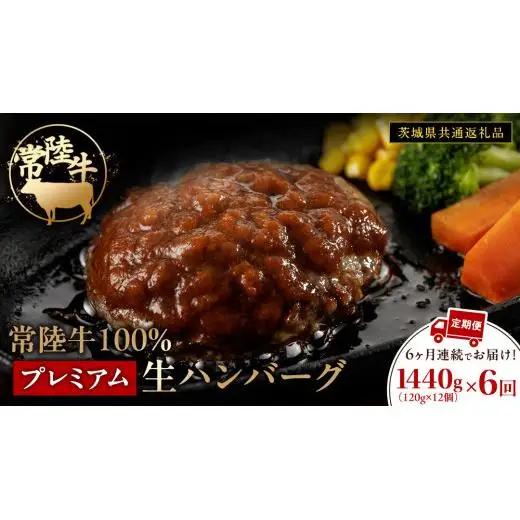 【6ケ月定期便】 常陸牛 100% プレミアム 生ハンバーグ 合計8640g（ 120g × 12個 × 6回 ） 【茨城県共通返礼品】