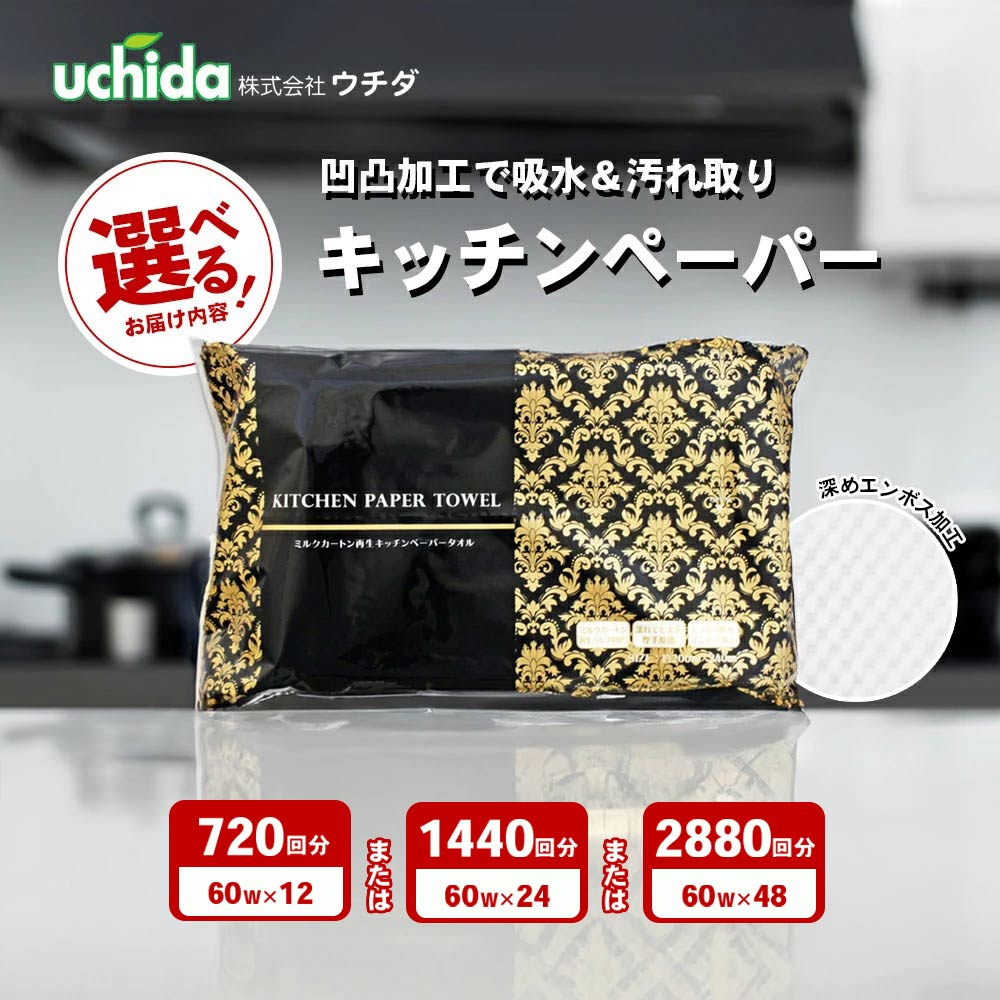【ふるさと納税】 キッチンペーパー 選べる内容量 12箱 24箱 48箱 定期便 60組 エンボス加工 再生紙100％ ティッシュ型 キッチン用品 ペーパータオル エンボス 加工 再生紙 キッチン ペーパー 日用品 生活用品 調理用品 調理 消耗品 香川県 丸亀市
