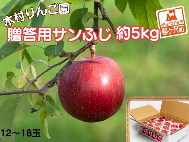りんご 青森 サンふじ リンゴ 約 5kg (12～18玉) 青森県 鰺ヶ沢町産 木村りんご園 フルーツ 果物 果物類 白神山地 林檎 サンフジ ふじ ※オンライン決済限定