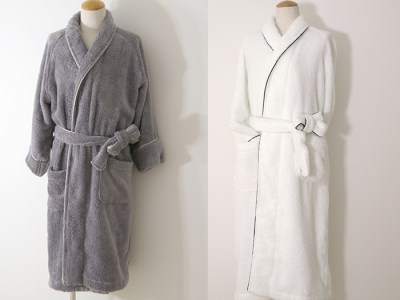 【 パールグレーM 】 スーピマ コットン 無撚糸 バスローブ 2枚 セット SP-200