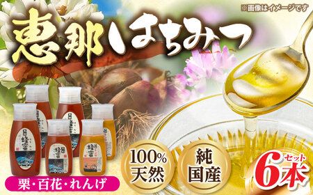 恵那蜂蜜 6本セット (蓮華蜂蜜300g×2本、百花蜂蜜300g・500g×各1本、栗蜂蜜500g×2本) / 恵那市 / はち工房こうけつ [AUDF008]