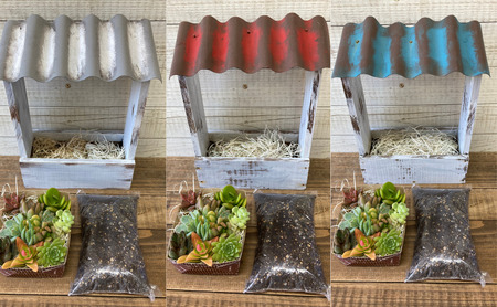 多肉植物 じぶんで植える 多肉 寄せ植えキットD 木製 屋根付き プランター 全3色 インテリア 植物 寄せ植え ガーデニング 福岡 小郡市 赤色