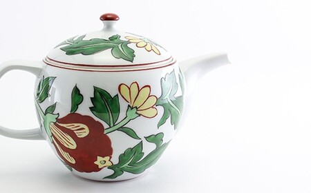 源右衛門窯 赤絵更紗唐花文 後手急須 食器 お茶ポット 急須 有田焼 ad074