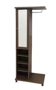 ミラー付ハンガーラック ブラウン