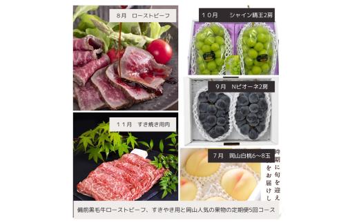 JF-1【令和8年発送・先行予約】岡山の美味しい果物と備前黒毛牛の全５回定期便A