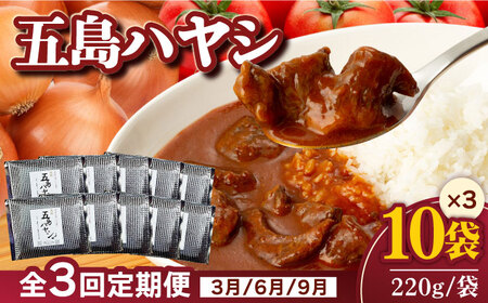 【3回定期便】【五島牛と五島産の食材を使用したレトルト商品】こだわりの五島ハヤシ 10袋 五島市 / 出口さんご[PBK019]ハヤシライス レトルト ブランド牛 五島牛 トマト たまねぎ 本格 お取り寄せ 