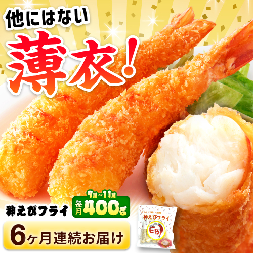 【全6回定期便】水産高校賞受賞！無頭「神えびフライ」9尾～11尾(400g)吉野ヶ里町/EBI研究所 [FDE012]