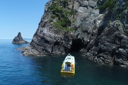 (1535)青海島観光汽船乗船券2名様分と宴会用ふぐ刺身4人前×2皿・唐揚付（冷凍）