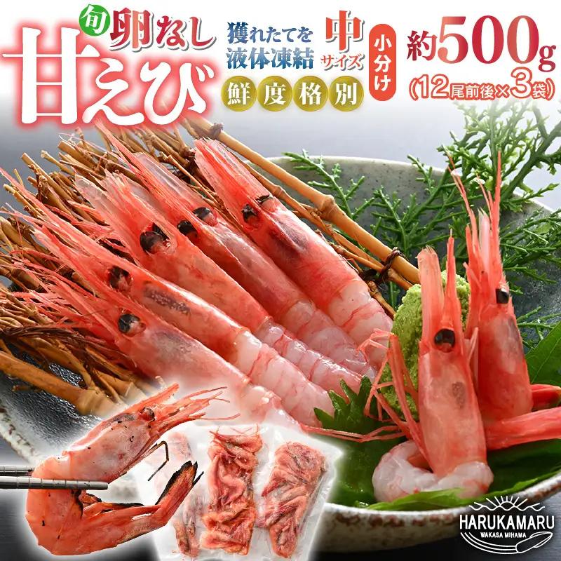 旬 甘えび 卵無し 小分け 約500g【12尾前後 × 3袋】中サイズ 【海老 お刺身】[m36-a021]