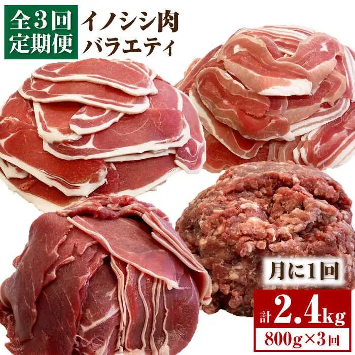 ≪脊振ジビエ≫イノシシ肉バラエティ3回定期便 総量2.4kg 猪 鍋 カレー 焼肉 BBQ 濃厚 さっぱり 小分け 新鮮 旨味【ブイマート・幸ちゃん】 [FAL056]
