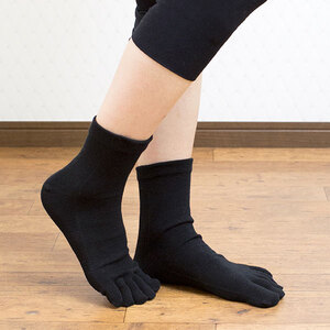 絹コットン 5本指フィット 3足セットD 黒Lセット(24.5cm～26cm) [2720]