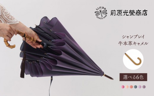 【トンボ洋傘前原光榮商店】レディース「シャンブレイ」手元：牛本革キャメル（名入れ不可）| 傘 レディース 雨傘 長傘 婦人 女性用 シンプル おしゃれ フォーマル カジュアル