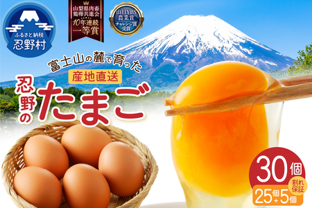 【2月配送分】富士山の麓で育った産地直送 ”忍野の卵”※卵25個+割れ保証5個　計30個