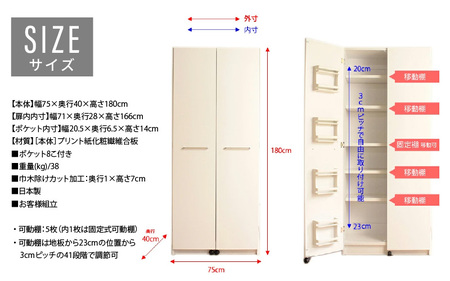 頑丈キッチンストッカー 幅75cm GK-75≪寄附者様組み立て品≫【ホワイト】2梱包【キッチン 収納 ラック スリム ゴミ箱 食器棚 食料庫 食糧庫 棚 レンジ 台 パントリー 大容量 木製 収納庫