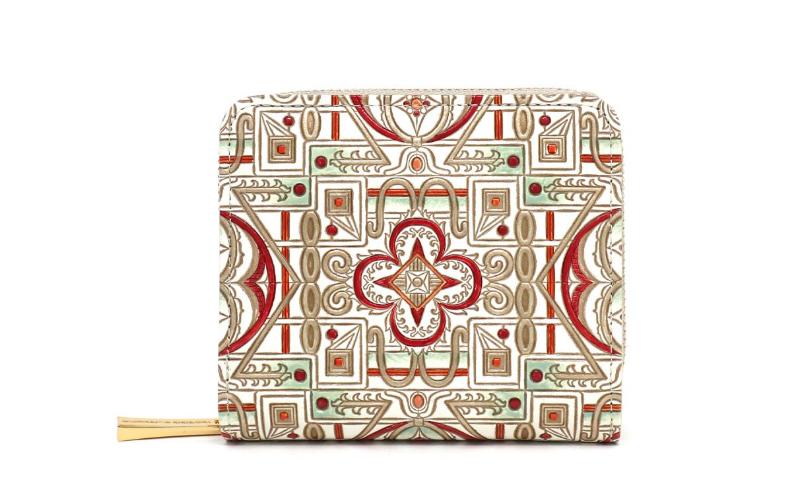 【文庫屋大関】二つ折りファスナーミニ財布 雅＜紅＞【皮革工芸品】財布 二つ折り 小物 お札 カード 小銭 コンパクト 牛革 手作り 日本製 墨田区 東京都