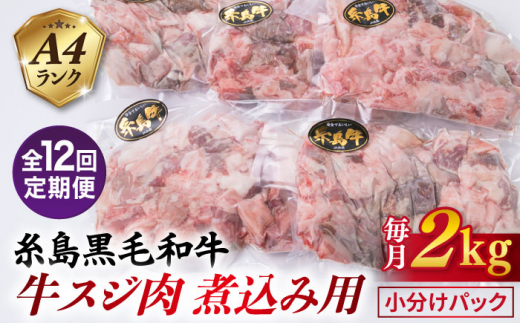 
                  【全12回定期便】(まるごと糸島) A4ランク 糸島 黒毛和牛 煮込み用 牛スジ肉２kg 糸島市 / 糸島ミートデリ工房 [ACA301]
                