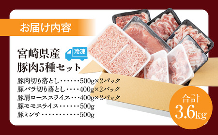宮崎県産豚肉5種 合計3.6kgセット 自然 衛星 旨味