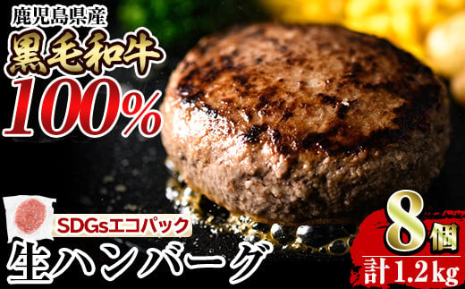 
a841 鹿児島県産黒毛和牛100％生ハンバーグ（150g×8個）【水迫畜産】姶良市 国産 牛肉100%
