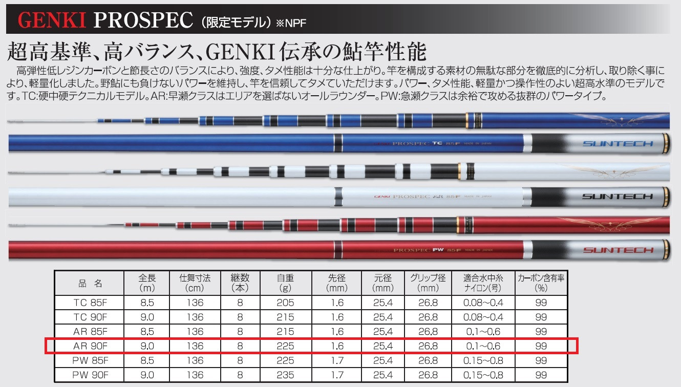 
【日本製・鮎竿限定モデル】GENKI PROSPEC AR 90F（440-2）
