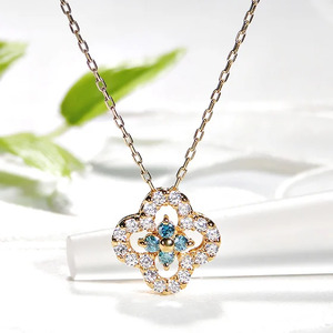 40-9-4 ネックレスK18YG ダイヤモンド0.40ct ブルーダイヤ四つ葉ペンダントお花フラワークローバーイエローゴールド【f170-k18yg-bd】