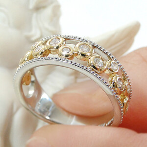 65-9-3 指輪 Pt900 K18YG コンビ リング ダイヤモンド 計0.33ct プラチナ イエローゴールド バブル 透かし ミル打ち【f202-ptyg】