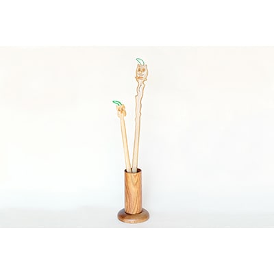 木彫りふくろうロング＆ショートくつべらスタンドセット_01407【1155448】