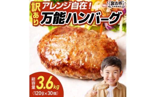 ＜訳あり＞万能ハンバーグ3.6kg(120g×30個)　冷凍のまま10分で焼ける【1778294】