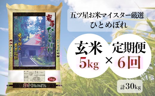 【定期便6回】令和7年産 新米 ひとめぼれ 玄米 5kg 五ツ星お米マイスター 厳選米 ふるさと納税 お米 ご飯 ごはん 炊飯 お弁当 おにぎり 送料無料 岩手県 一関市