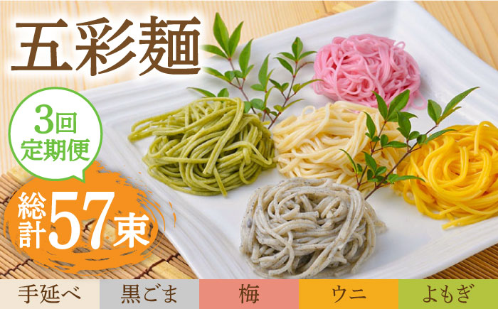【3回定期便】五彩麺 セット 19束 / そうめん 素麺 黒ごま 梅 うに よもぎ / 麺 乾麺 食べ比べ 詰め合わせ カラフル / 南島原市 / のうち製麺 [SAF030]