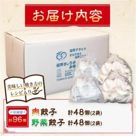 【佐野餃子(中)肉餃子24個4人前】×2袋と【佐野餃子(中)野菜餃子24個4人前】×2袋_餃子 ぎょうざ ギョウザ ギョーザ 焼き 肉 肉餃子 野菜 野菜餃子 中華 惣菜 おかず おつまみ 簡単調理 