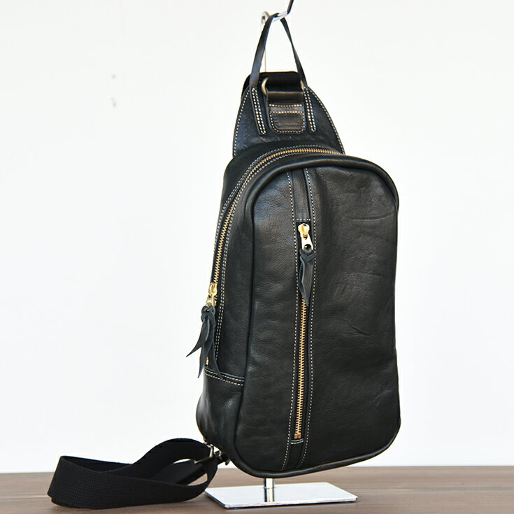 【ふるさと納税】高級レザーを使った大人の ワンショルダーバッグ ナイトブラック よこ約20cm×たて約30cm×マチ約8cm ハンドメイド Cogocoro 日本製