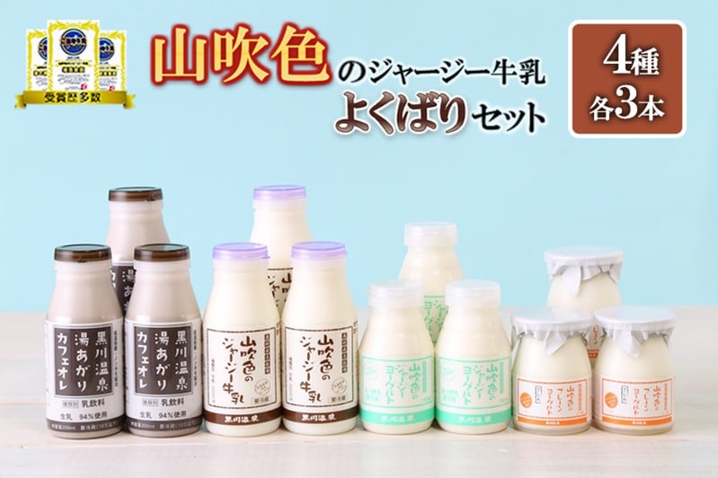 
                  【山のいぶき】山吹色のジャージー牛乳 よくばりセット のむヨーグルト カフェオレ ヨーグルトざらめ 4種 各3本 計12本 乳脂肪分 5％以上 低温殺菌 素材の味 ジャージー牛乳 ジャージーヨーグルト 湯あがりカフェオレ プレーンヨーグルトざらめ ギフト 贈答 セット 小国ジャージー牛乳 FOODEX JAPAN ご当地牛乳グランプリ 最高金賞 ご当地ヨーグルトグランプリ 金賞 熊本 阿蘇 小国郷
                