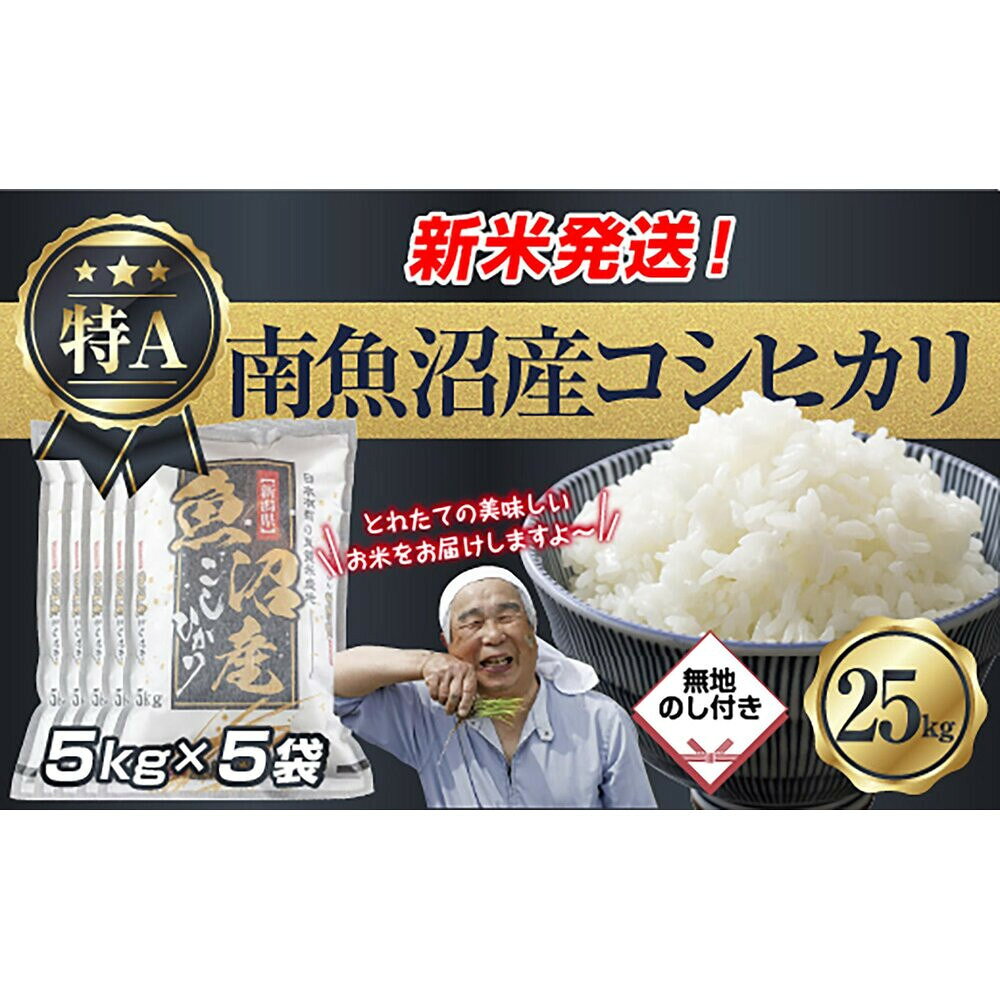 【ふるさと納税】【令和8年産　新米予約】「無地のし」 新潟県 南魚沼産 コシヒカリ お米 5kg×5袋 計 25kg 精米済み（お米の美味しい炊き方ガイド付き） お米 こめ 白米 こしひかり 食品 人気 おすすめ 魚沼 南魚沼 南魚沼市【2026年10月中旬より1ヶ月以内に順次発送予定】