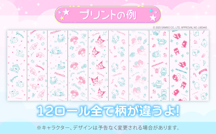 【全3回定期便】トイレットペーパー サンリオ ダブル 25m 12ロール×8パック《豊前市》【大分製紙】プリント キャラクター [VAA034]