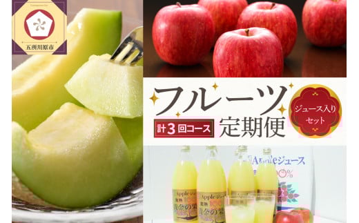 【2025年7月発送開始】 おいしい3種類☆フルーツ定期便【3回】（ジュース入りセット・訳あり含む）りんご、りんごジュース、メロン
