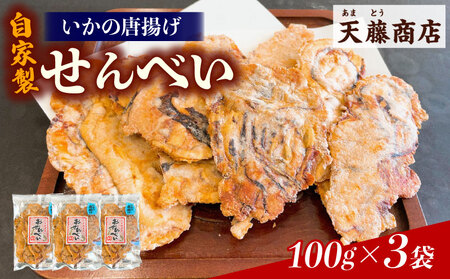訳あり いか 唐揚げ せんべい 100g × 3袋 自家製 ミネラル 天然 塩 小分け からあげ われせん せんべい 不揃い 煎餅 人気