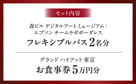 【ヒルズ周遊(麻布台・六本木)ペア体験】チームラボボーダレス/グランド ハイアット 東京 食事券