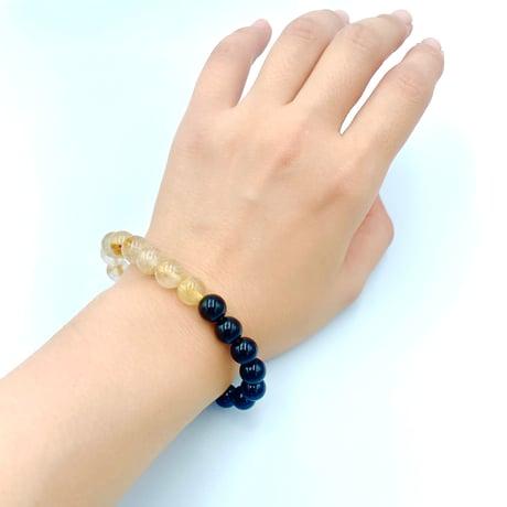 ルチルクオーツとオニキスの天然石ブレスレット（メンズ）ジュエリー春日 奈良県 奈良市 なら 45-008