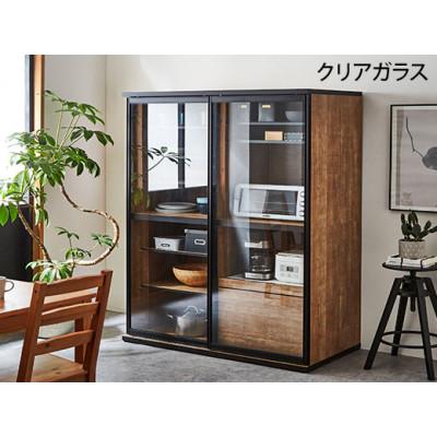 ふるさと納税 大川市 引き戸レンジ台 キッチンボード 幅153.5cm ポエム【カラー:レディオーク、扉:クリアガラス】