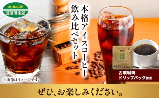 本格アイスコーヒー用 珈琲豆 飲み比べセット 200g×2袋（挽）古墳珈琲 ドリップバッグ 1袋 株式会社ばいせん工房 珈琲倶楽部《30日以内に出荷予定(土日祝除く)》大阪府 羽曳野市 コーヒー 豆 