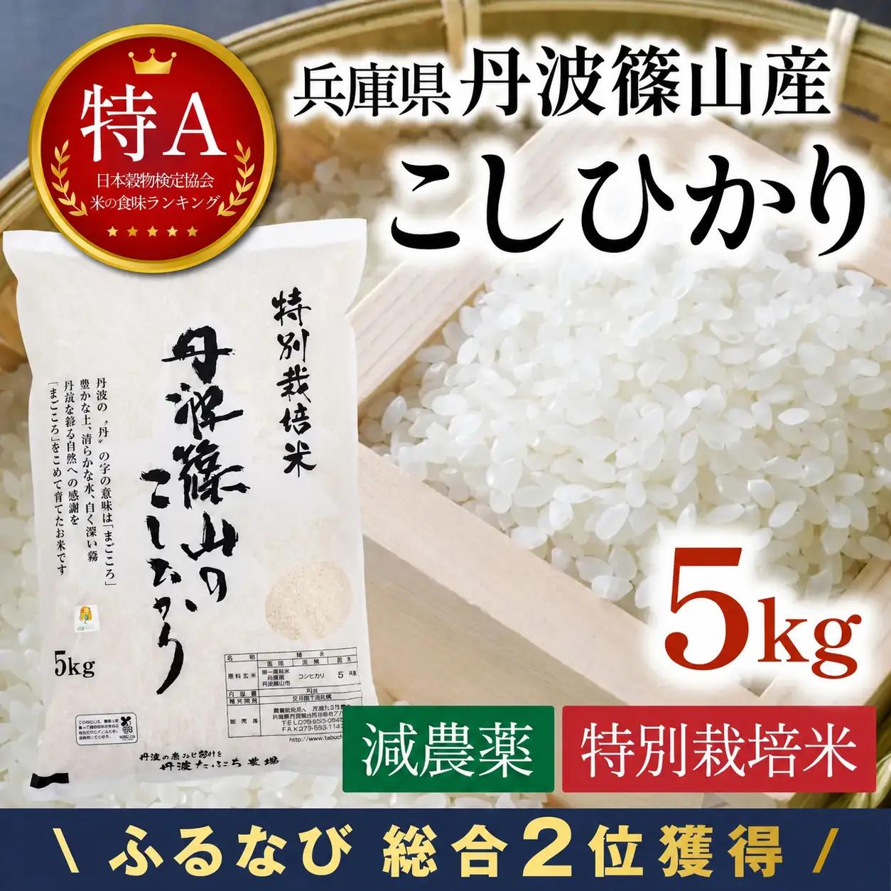 総合2位獲得！〈スピード出荷〉減農薬 特A コシヒカリ 5kg 丹波篠山産 特別栽培米 こしひかり