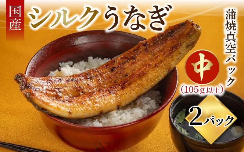 
            シルクうなぎ蒲焼真空パック 中（105ｇ以上）×2パック【うなぎ 国産 2尾 うなぎ蒲焼 ギフト 冷凍 鰻 ウナギ 蒲焼 蒲焼き うなぎの蒲焼き やなのうなぎ 観光荘】
          
