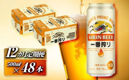 【12ヵ月定期便】キリン 一番搾り 500ml×48本　【定期便・ お酒 アルコール アルコール飲料 晩酌 家飲み 宅飲み 飲み会 集まり バーベキュー BBQ イベント 飲み物 缶ビール 】