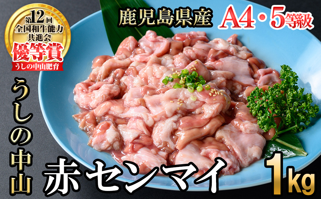 うしの中山 A4・A5等級黒毛和牛 赤センマイ（ギアラ）計1kg（500g×2P）黒毛和牛 和牛 肉 ホルモン 国産 九州産 鹿児島県産 焼肉 煮込み 鍋料理 もつ鍋 日本一 a5-345