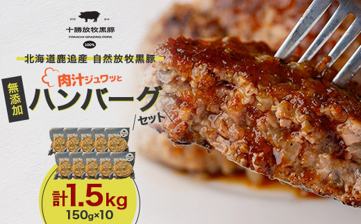 北海道十勝鹿追産 自然放牧黒豚 無添加ハンバーグセット計1.5kg(150g×10)【配送不可地域：離島】