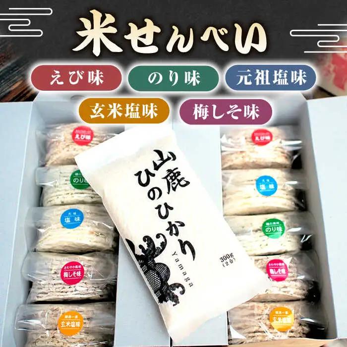 【6回定期便】【こだわり抜いた厳選素材】米せんべい（えび味、のり味、元祖塩味、玄米塩味、梅しそ味） &amp; ヒノヒカリ のセット 【せんべい工房】[ZBQ004]