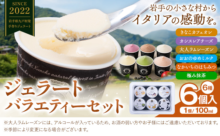 ジェラート 6種 6個 バラエティーセット 《30日以内に出荷予定(土日祝除く)》岩手県 九戸村 アイス イスクリーム スイーツ カフェオレ レアチーズ ラムレーズン ミルク はちみつ 極み抹茶 詰め