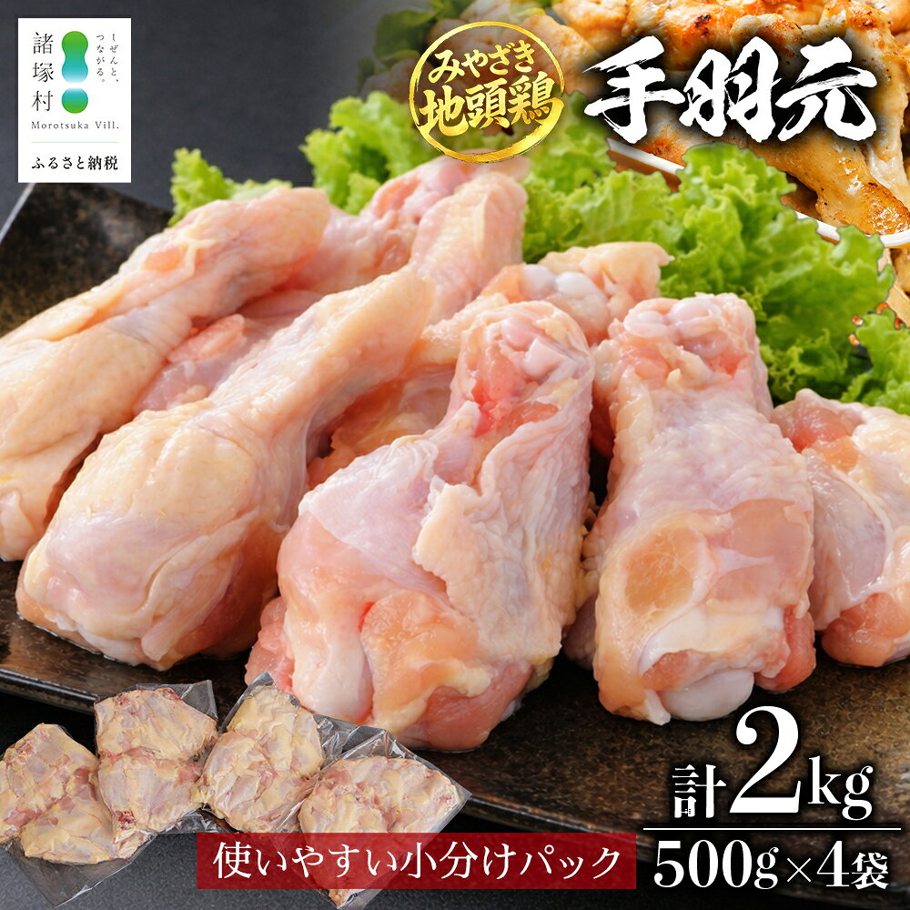 【ふるさと納税】みやざき地頭鶏 手羽元 500g×4P セット 冷凍｜鶏肉 地鶏 手羽元 精肉 焼き鳥 煮物 鍋 チキン じとっこ 真空パック 興洋開発株式会社 宮崎県 諸塚村 KY-11