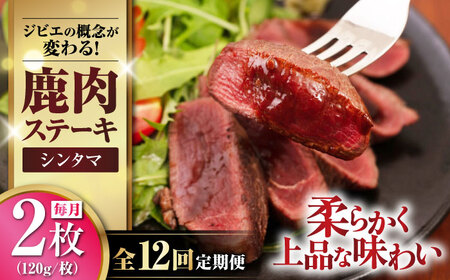 【全12回定期便】鹿肉 シンタマ120g×2枚 《喜茂別町》【EBIJIN】 ジビエ 鹿 シンタマ 希少部位 ステーキ ステーキ用 赤身 冷凍 冷凍配送[AJAO076]